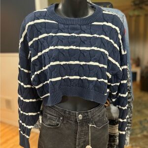 Navy Cable Knit Striped Women's Sweater